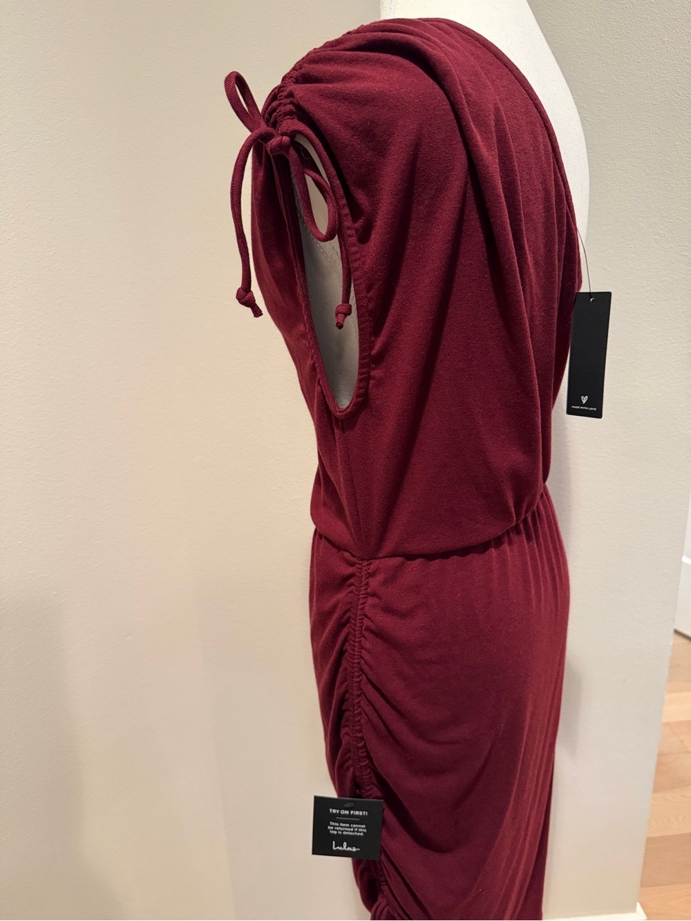 Lulu's One-Shoulder Wine Ruched Dress - Picture 4 of 6